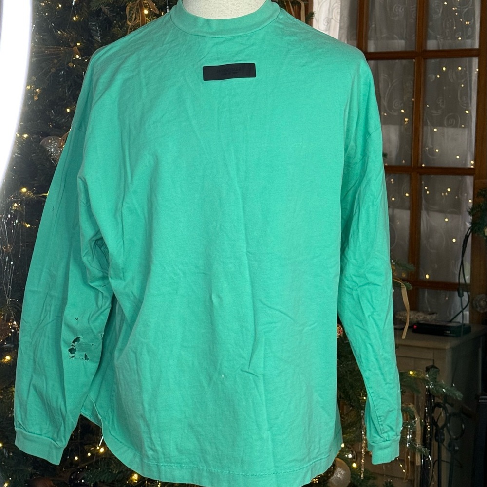 Fear of God Essentials Teal Long Sleeve Shirt, defects